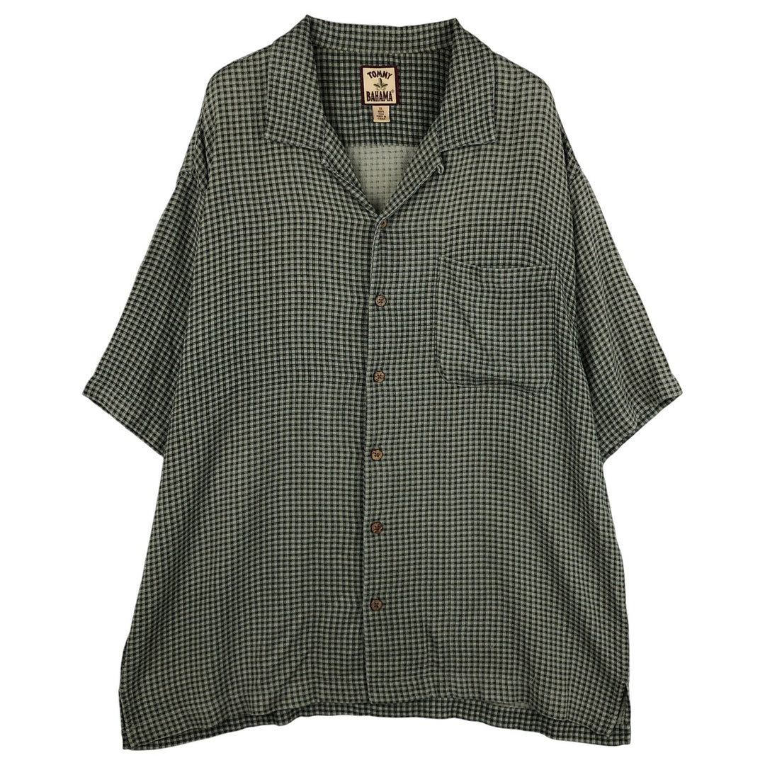 Tommy Bahama Check Pattern Short Sleeve Open Collar Silk Shirt Box Shirt Men's XL silk Green type dark green Vintage Second Hand