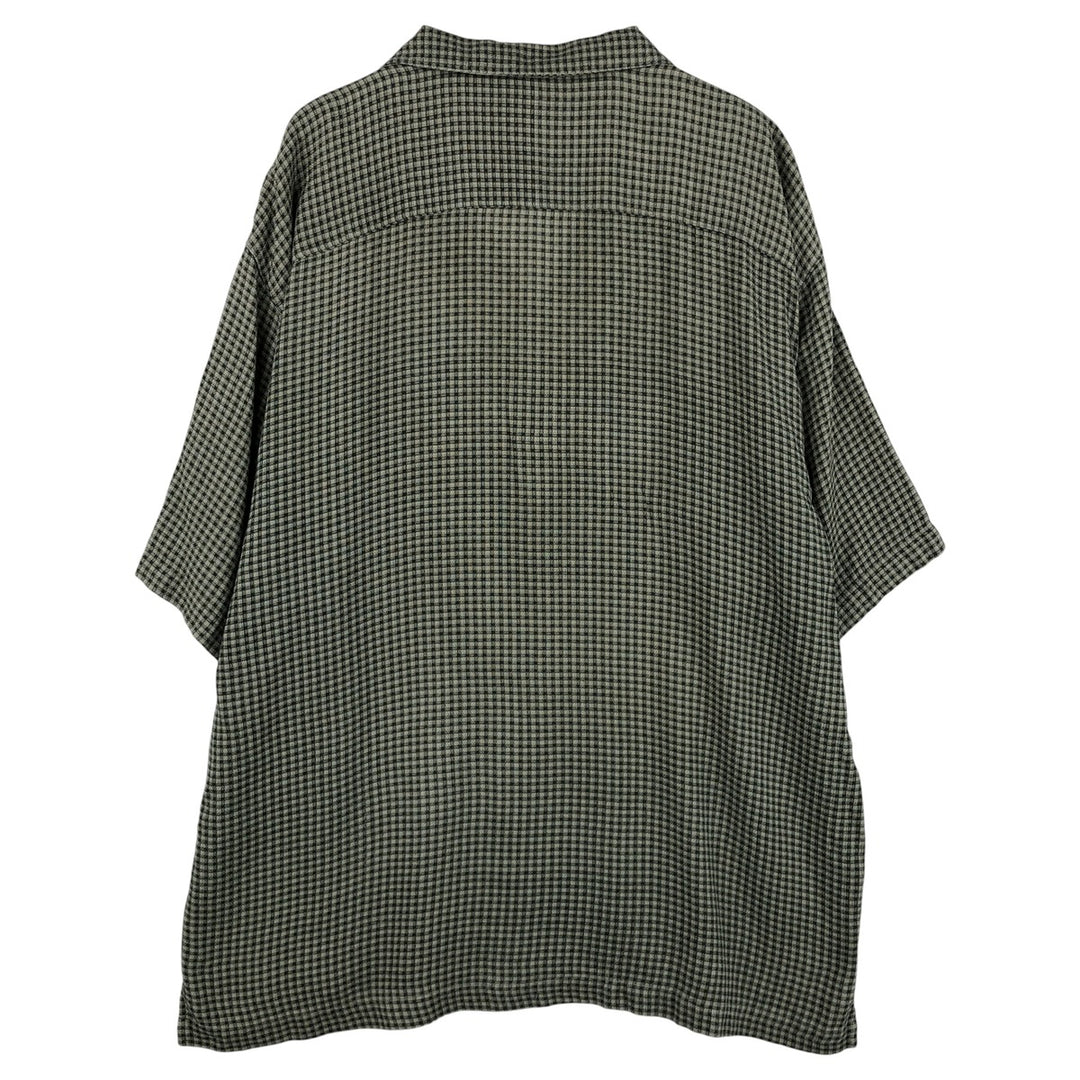 Tommy Bahama Check Pattern Short Sleeve Open Collar Silk Shirt Box Shirt Men's XL silk Green type dark green Vintage Second Hand