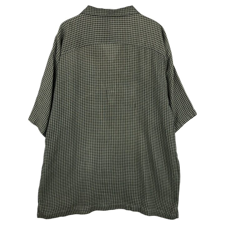Tommy Bahama Check Pattern Short Sleeve Open Collar Silk Shirt Box Shirt Men's XL silk Green type dark green Vintage Second Hand