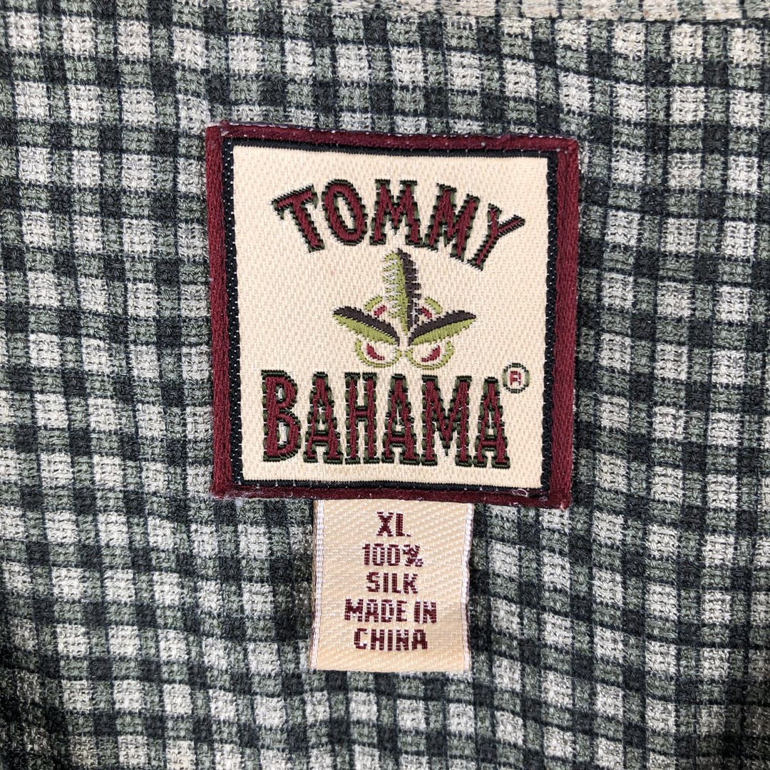 Tommy Bahama Check Pattern Short Sleeve Open Collar Silk Shirt Box Shirt Men's XL silk Green type dark green Vintage Second Hand