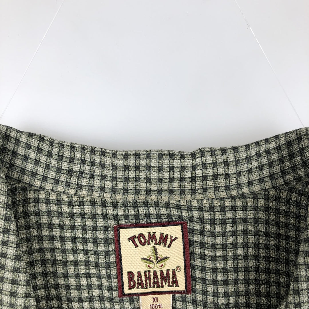 Tommy Bahama Check Pattern Short Sleeve Open Collar Silk Shirt Box Shirt Men's XL silk Green type dark green Vintage Second Hand
