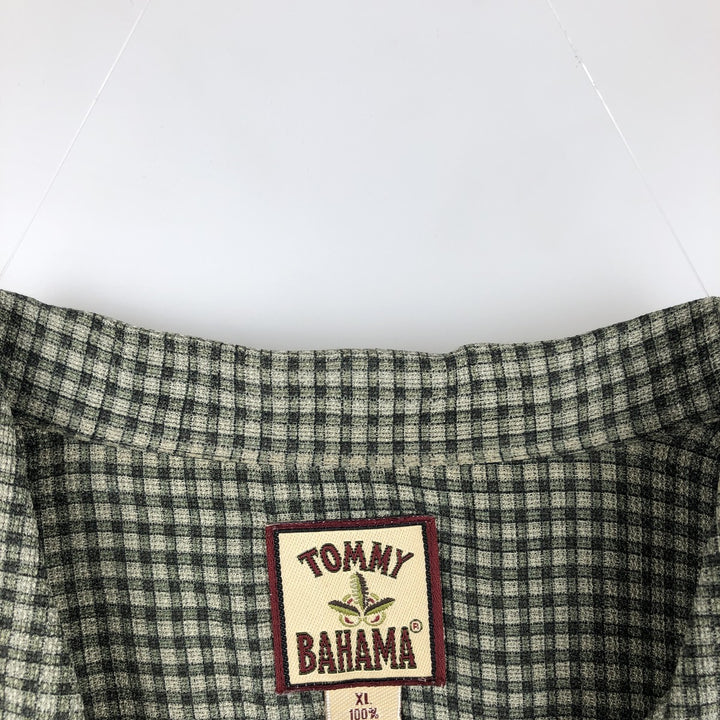 Tommy Bahama Check Pattern Short Sleeve Open Collar Silk Shirt Box Shirt Men's XL silk Green type dark green Vintage Second Hand