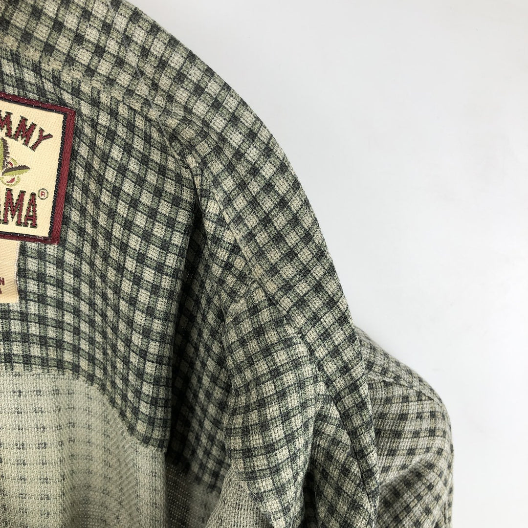 Tommy Bahama Check Pattern Short Sleeve Open Collar Silk Shirt Box Shirt Men's XL silk Green type dark green Vintage Second Hand