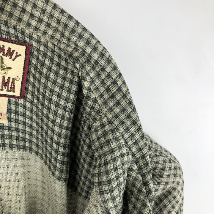 Tommy Bahama Check Pattern Short Sleeve Open Collar Silk Shirt Box Shirt Men's XL silk Green type dark green Vintage Second Hand
