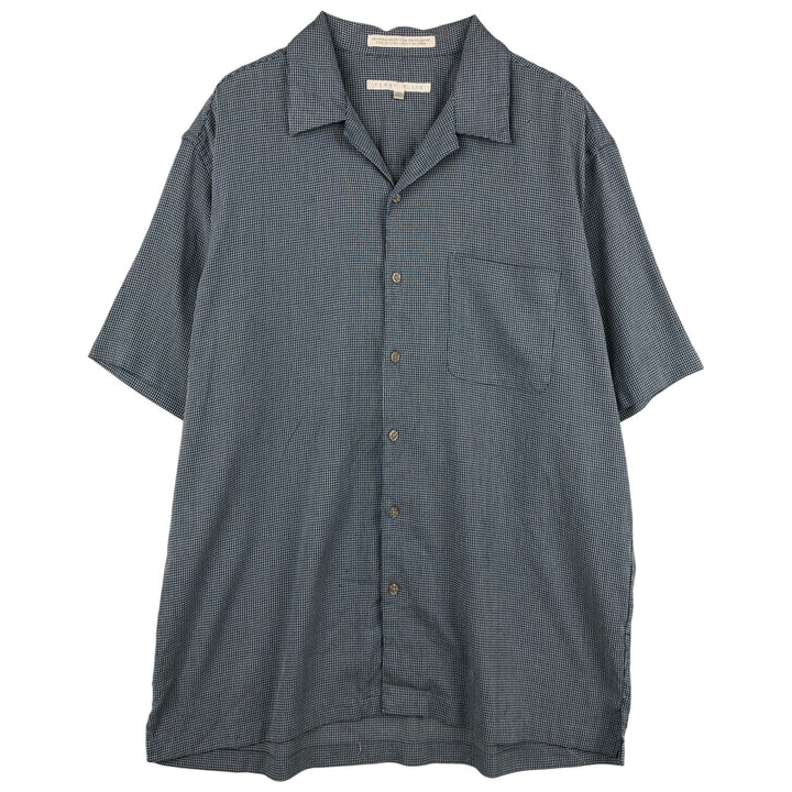 Perry Ellis Check Pattern Short Sleeve Open Collar Polyester and Rayon Box Shirt, Men's Size L Rayon blue type Vintage Second Hand
