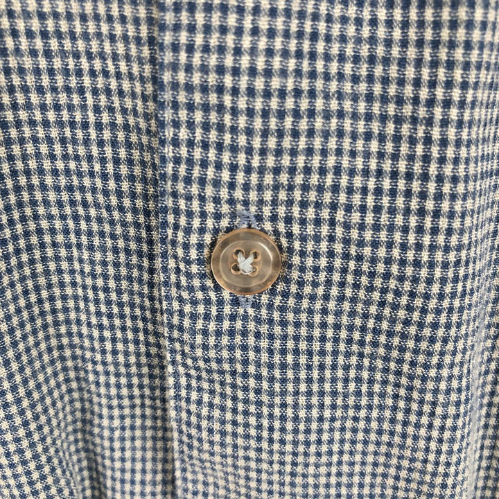 Perry Ellis Check Pattern Short Sleeve Open Collar Polyester and Rayon Box Shirt, Men's Size L Rayon blue type Vintage Second Hand