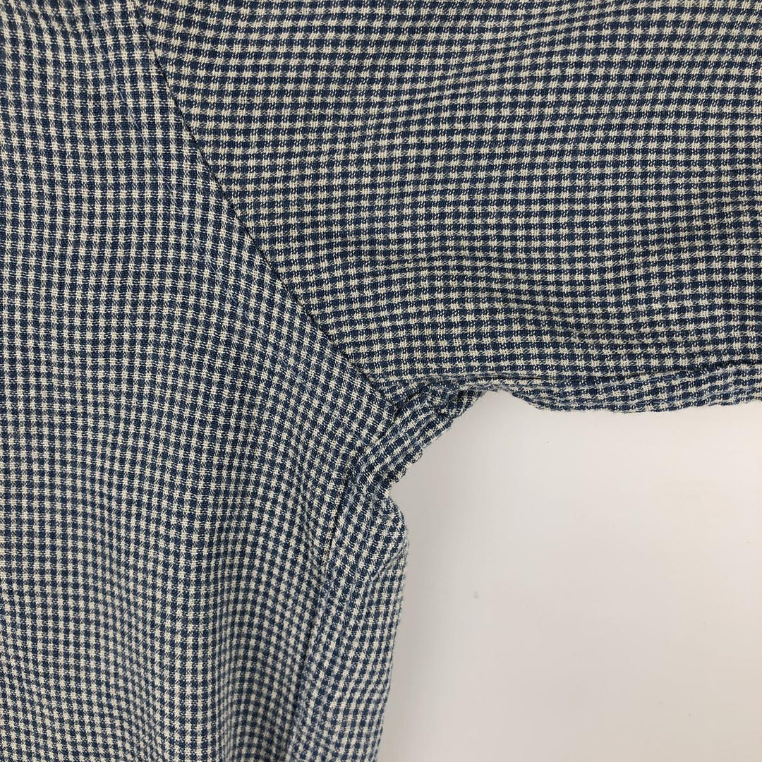 Perry Ellis Check Pattern Short Sleeve Open Collar Polyester and Rayon Box Shirt, Men's Size L Rayon blue type Vintage Second Hand