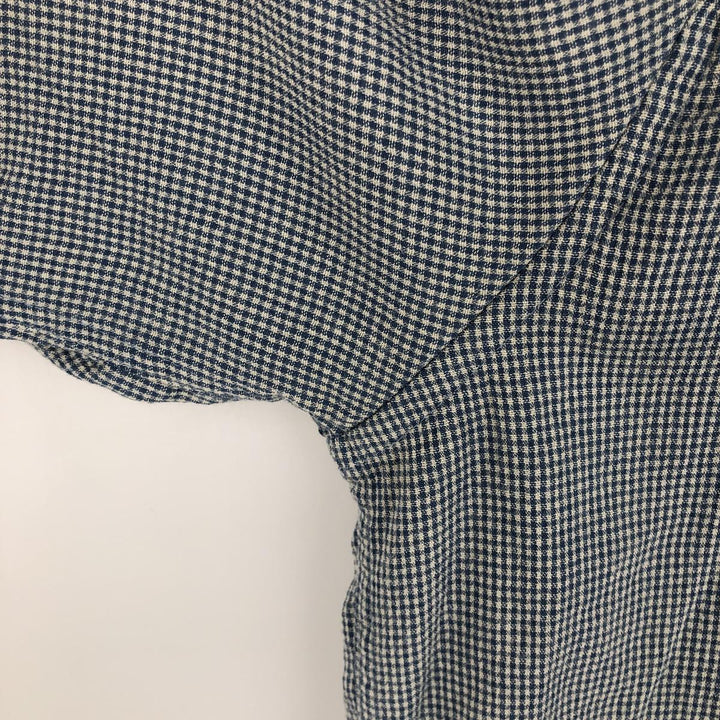 Perry Ellis Check Pattern Short Sleeve Open Collar Polyester and Rayon Box Shirt, Men's Size L Rayon blue type Vintage Second Hand