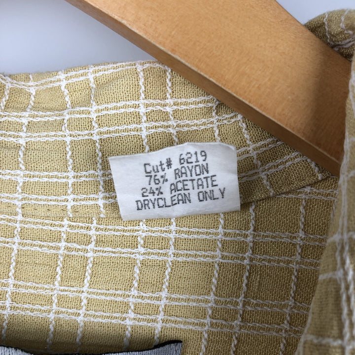 Michael Brandon Check Pattern Crepe Short Sleeve Open Collar Rayon Shirt, Made in USA, Men's Size L Rayon lemon yellow Vintage Second Hand