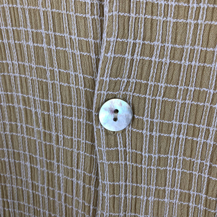 Michael Brandon Check Pattern Crepe Short Sleeve Open Collar Rayon Shirt, Made in USA, Men's Size L Rayon lemon yellow Vintage Second Hand