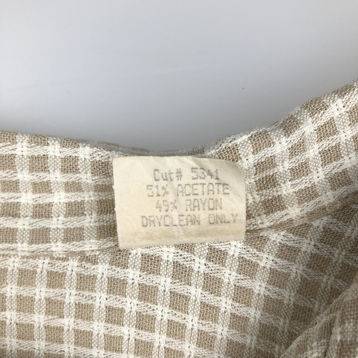 Vintage BACHRACH check pattern short-sleeved acetate and rayon open-collar box shirt, made in the USA, size L. acetate Beige type Vintage Second Hand