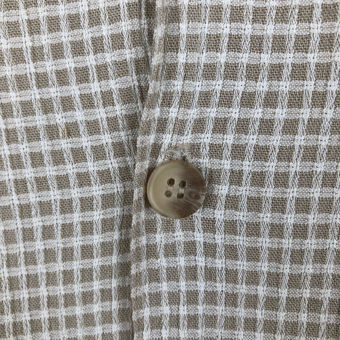 Vintage BACHRACH check pattern short-sleeved acetate and rayon open-collar box shirt, made in the USA, size L. acetate Beige type Vintage Second Hand