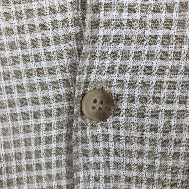 Vintage BACHRACH check pattern short-sleeved acetate and rayon open-collar box shirt, made in the USA, size L. acetate Beige type Vintage Second Hand