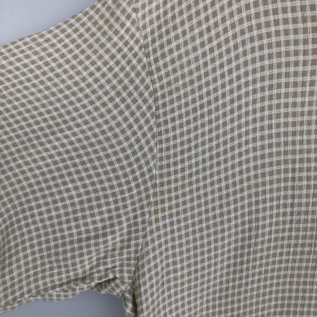 Vintage BACHRACH check pattern short-sleeved acetate and rayon open-collar box shirt, made in the USA, size L. acetate Beige type Vintage Second Hand