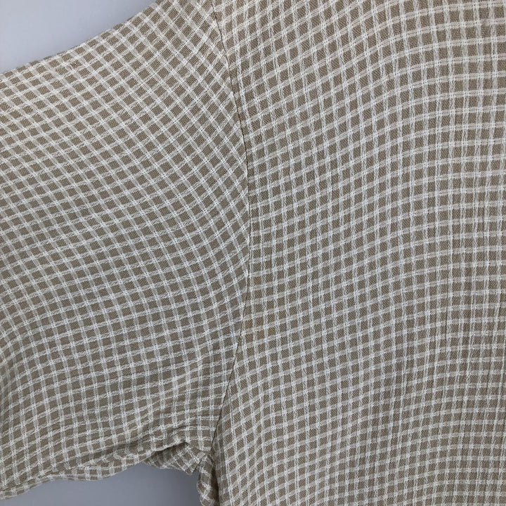 Vintage BACHRACH check pattern short-sleeved acetate and rayon open-collar box shirt, made in the USA, size L. acetate Beige type Vintage Second Hand