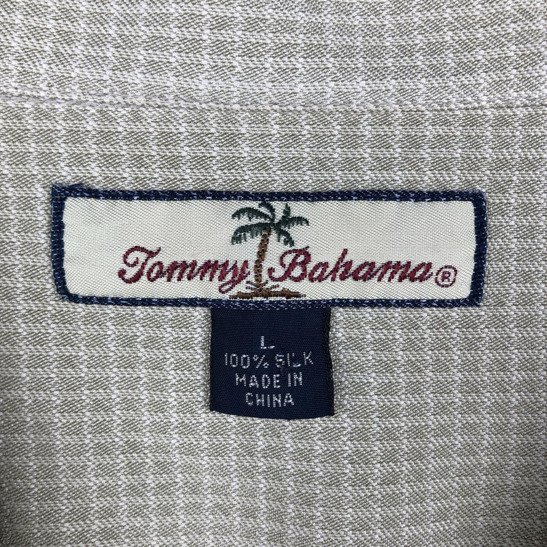 Vintage Tommy Bahama check pattern short-sleeved open-collar silk box shirt, men's size L. silk lemon yellow Vintage Second Hand