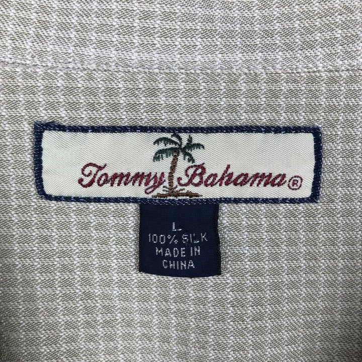 Vintage Tommy Bahama check pattern short-sleeved open-collar silk box shirt, men's size L. silk lemon yellow Vintage Second Hand