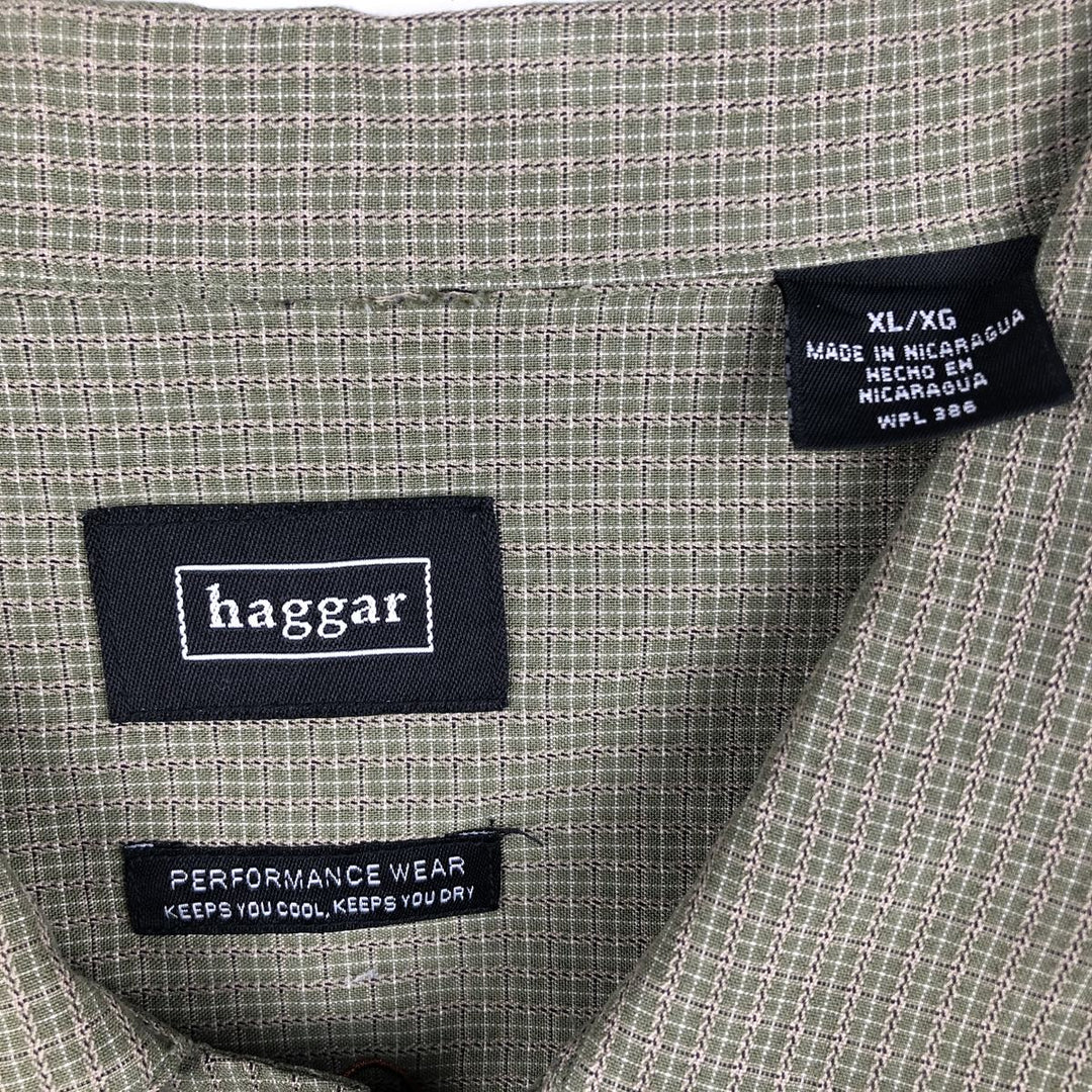 Haggar Check Pattern Short Sleeve Open Collar Rayon Box Shirt, Men's XL Rayon Green type dark green Vintage Second Hand
