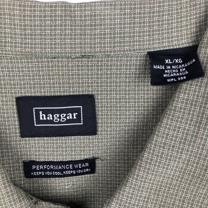 Haggar Check Pattern Short Sleeve Open Collar Rayon Box Shirt, Men's XL Rayon Green type dark green Vintage Second Hand