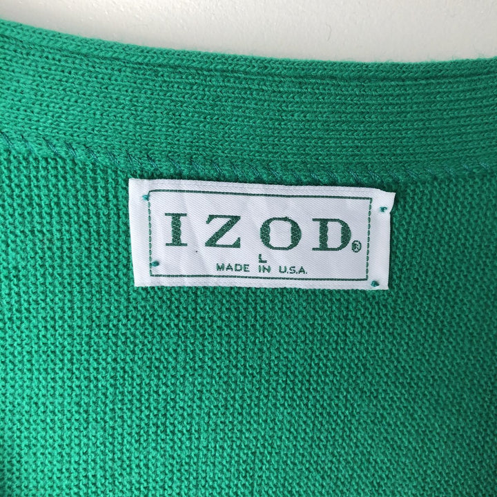 Vintage 90'S IZOD acrylic knit cardigan, made in the USA, size L, men's acrylic green type Vintage Second Hand