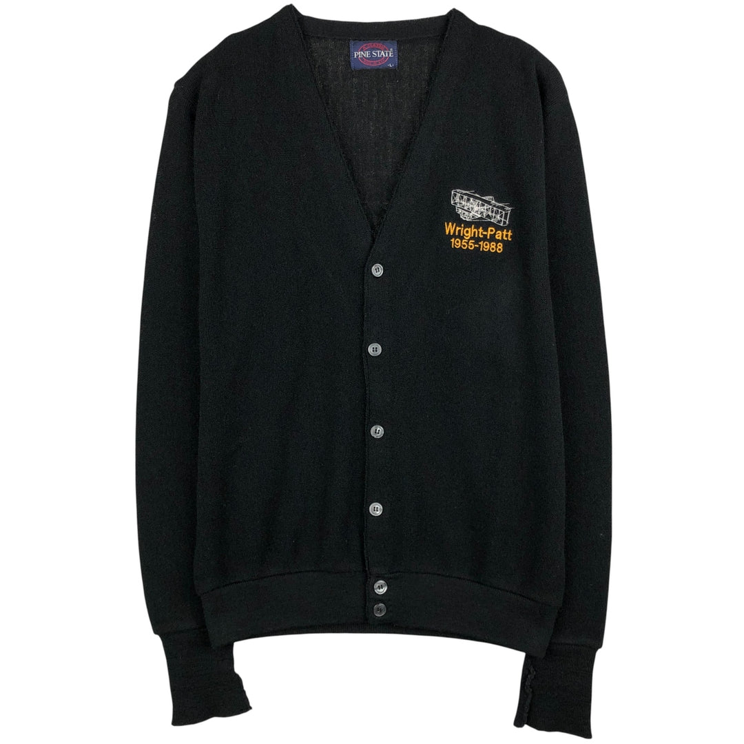 Vintage 80s-90'S PINE STATE logo embroidered acrylic knit cardigan, made in the USA, men's size L unclear black type Vintage Second Hand