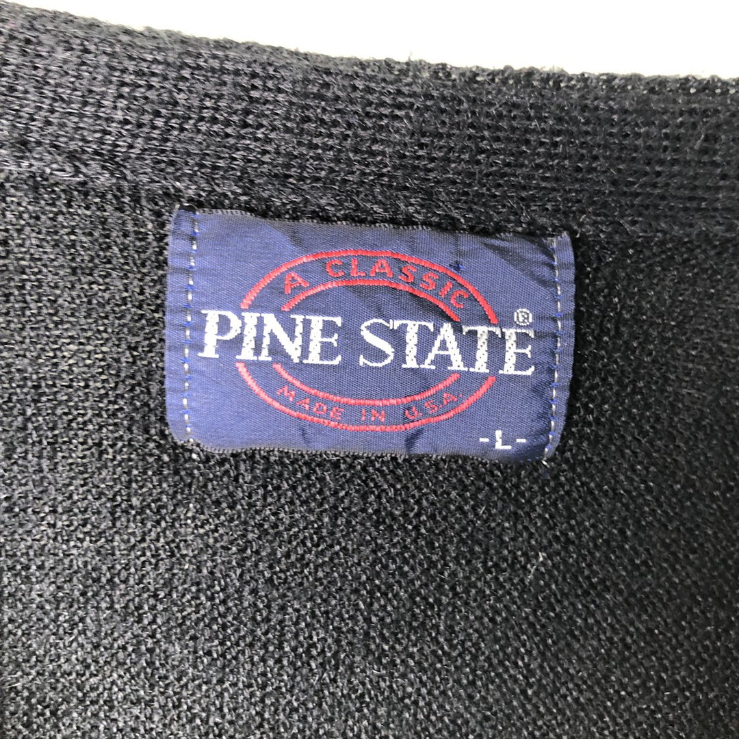 Vintage 80s-90'S PINE STATE logo embroidered acrylic knit cardigan, made in the USA, men's size L unclear black type Vintage Second Hand
