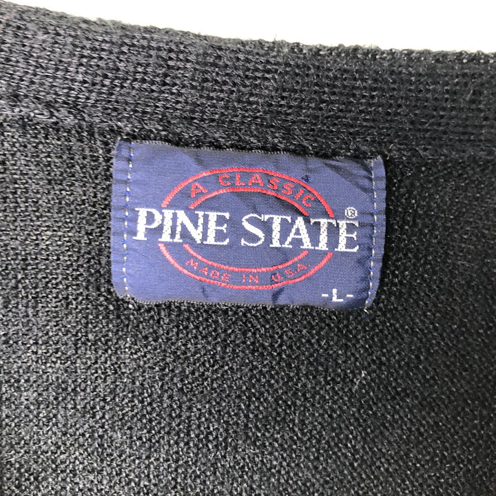 Vintage 80s-90'S PINE STATE logo embroidered acrylic knit cardigan, made in the USA, men's size L unclear black type Vintage Second Hand