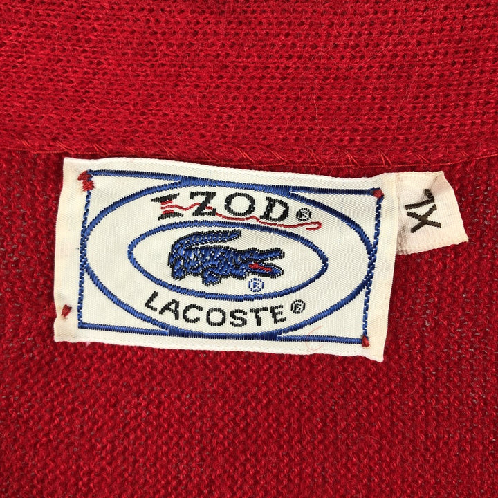 Vintage 70s-80'S Lacoste IZOD acrylic knit cardigan, men's size XL unclear red type Vintage Second Hand