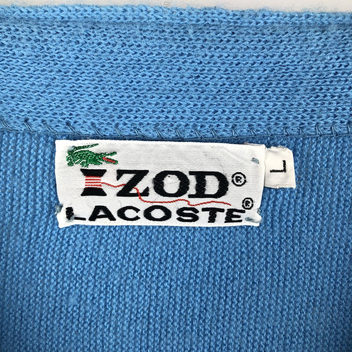Vintage 70s-80'S Lacoste IZOD acrylic knit cardigan, men's size L unclear Blue type light blue Vintage Second Hand