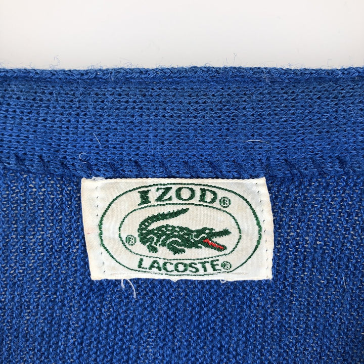 80'S Lacoste IZOD Acrylic Knit Cardigan Made in USA Men's M Size Vintage acrylic blue type Vintage Second Hand