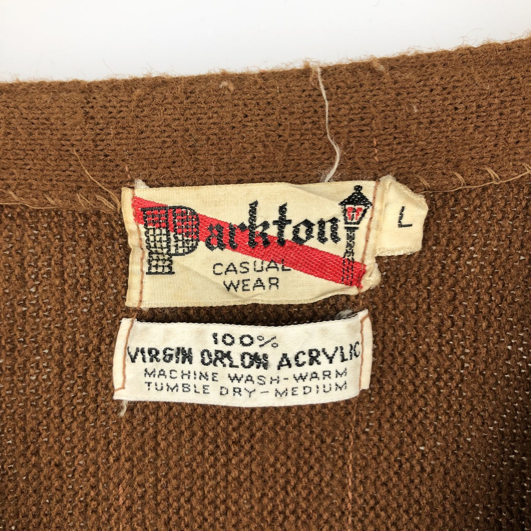 Vintage 1970'S Parkton Casual Wear Acrylic Knit Cardigan, Men's Size L acrylic brown type Vintage Second Hand