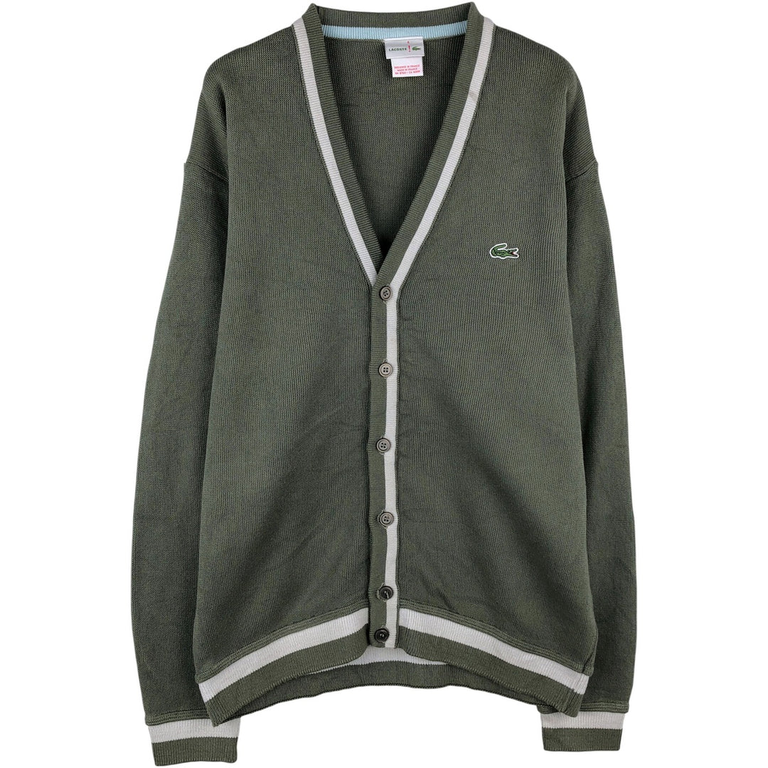 Lacoste 6 Acrylic Knit Cardigan, Made in France, Men's Size L cotton Khaki type sage green Vintage Second Hand