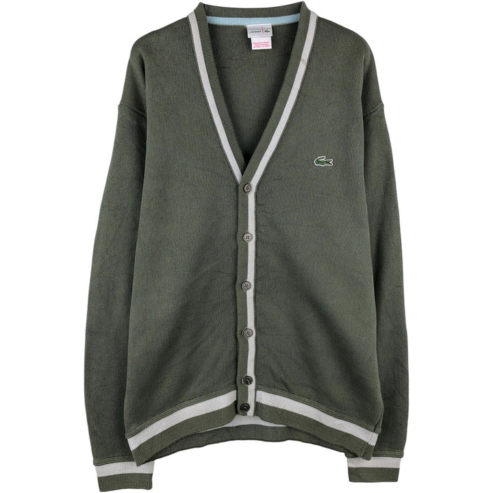 Lacoste 6 Acrylic Knit Cardigan, Made in France, Men's Size L cotton Khaki type sage green Vintage Second Hand