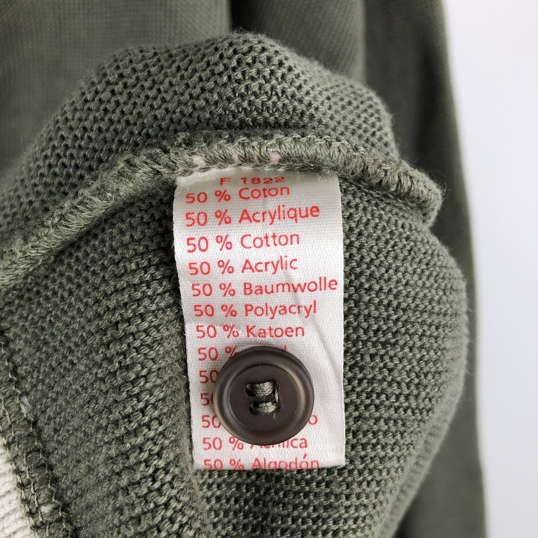 Lacoste 6 Acrylic Knit Cardigan, Made in France, Men's Size L cotton Khaki type sage green Vintage Second Hand