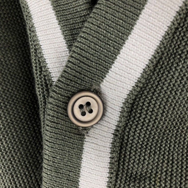 Lacoste 6 Acrylic Knit Cardigan, Made in France, Men's Size L cotton Khaki type sage green Vintage Second Hand