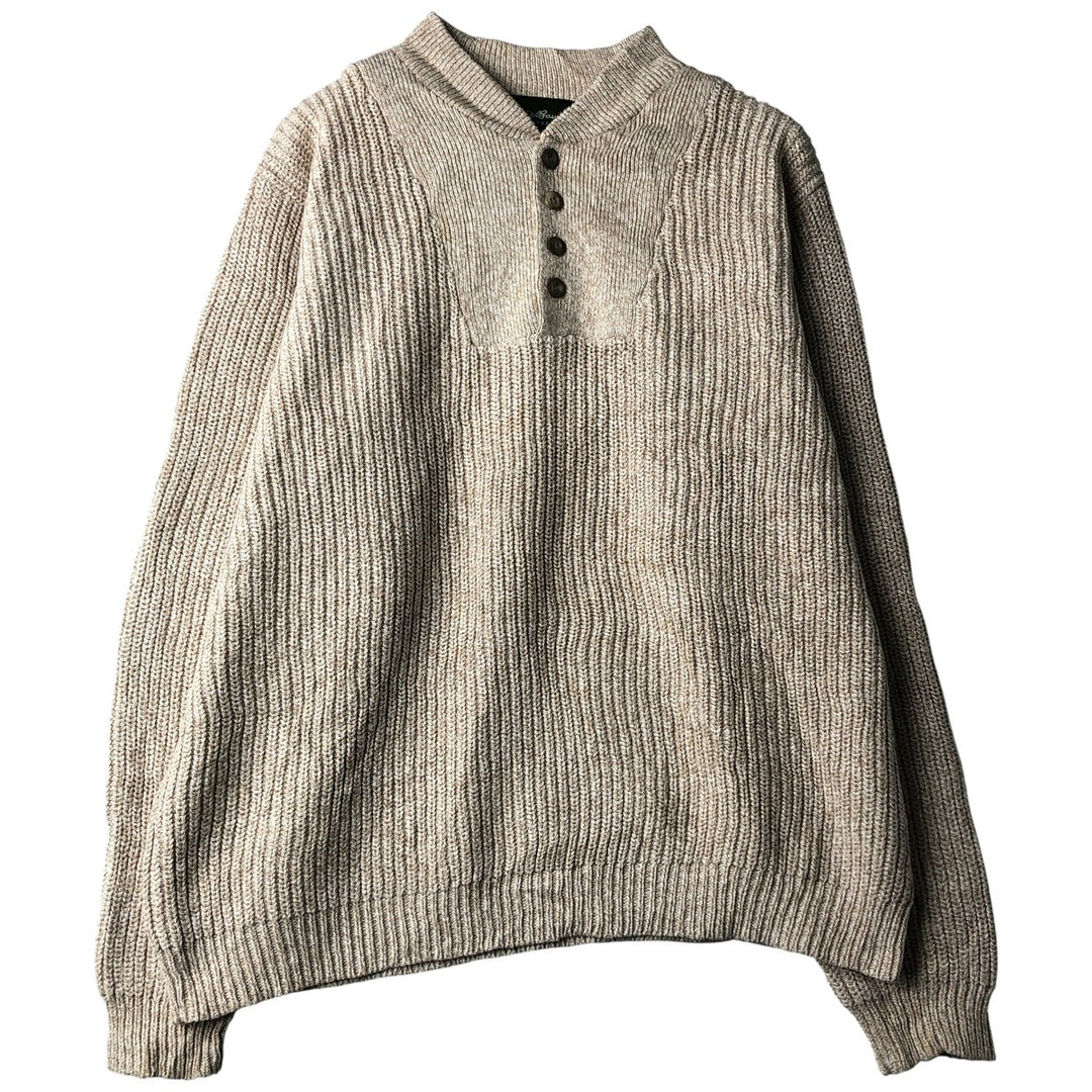 Eddie Bauer Henley Neck Cotton Knit Sweater Men's XL cotton Beige type Vintage Second Hand