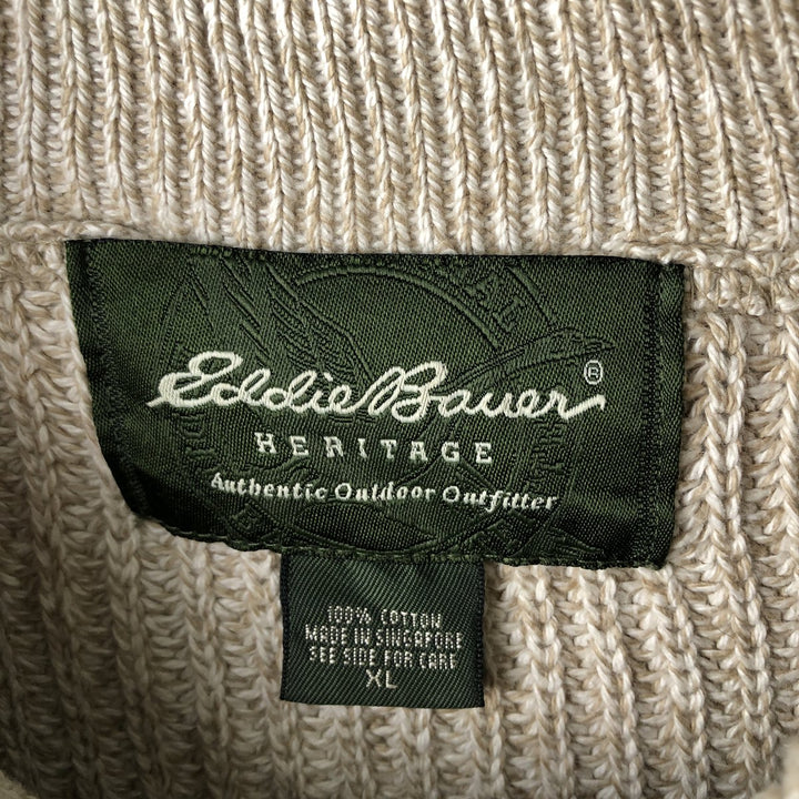Eddie Bauer Henley Neck Cotton Knit Sweater Men's XL cotton Beige type Vintage Second Hand