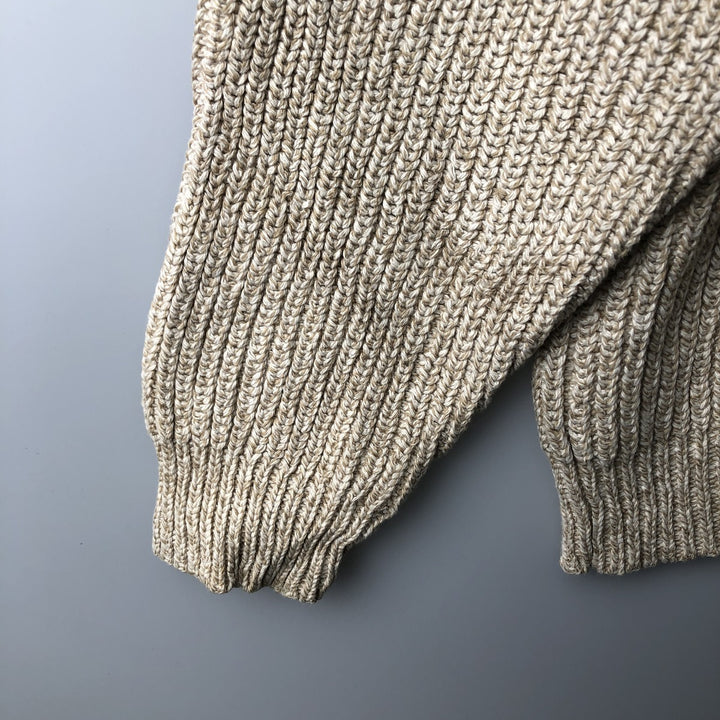 Eddie Bauer Henley Neck Cotton Knit Sweater Men's XL cotton Beige type Vintage Second Hand