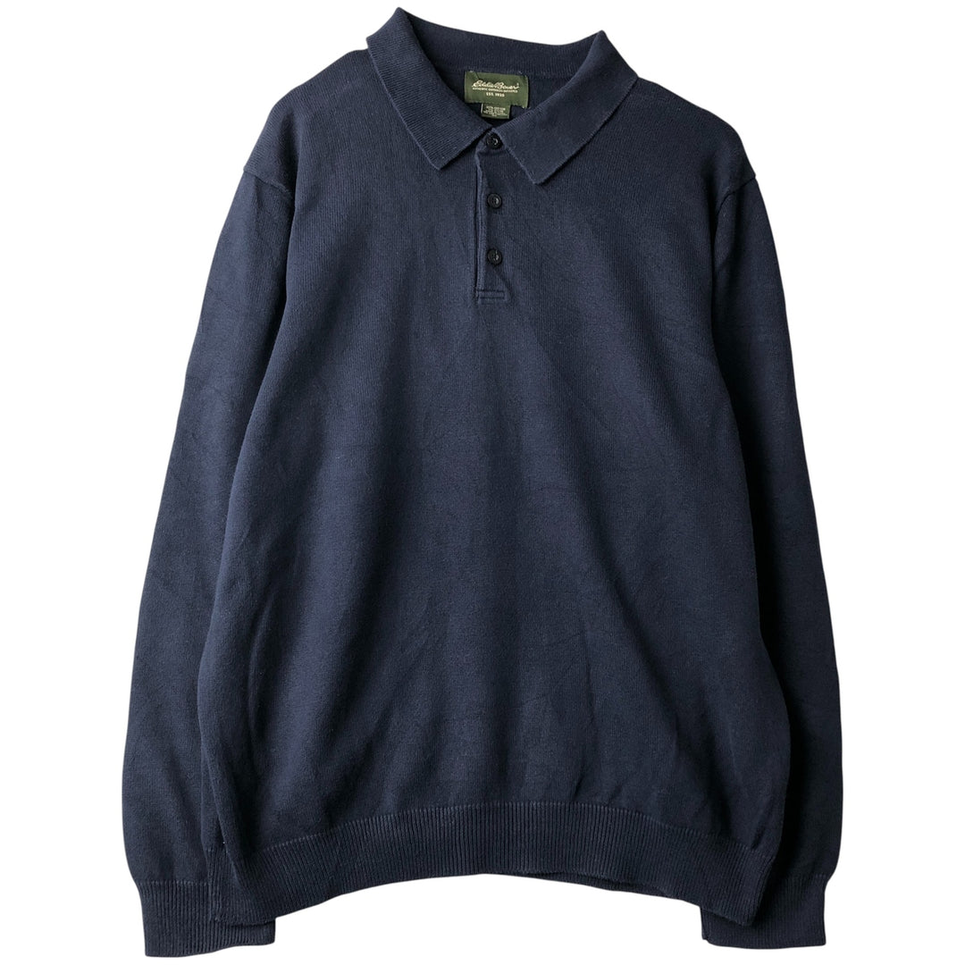 2000'S Eddie Bauer polo knit sweater, men's size XL cotton navy blue type Vintage Second Hand