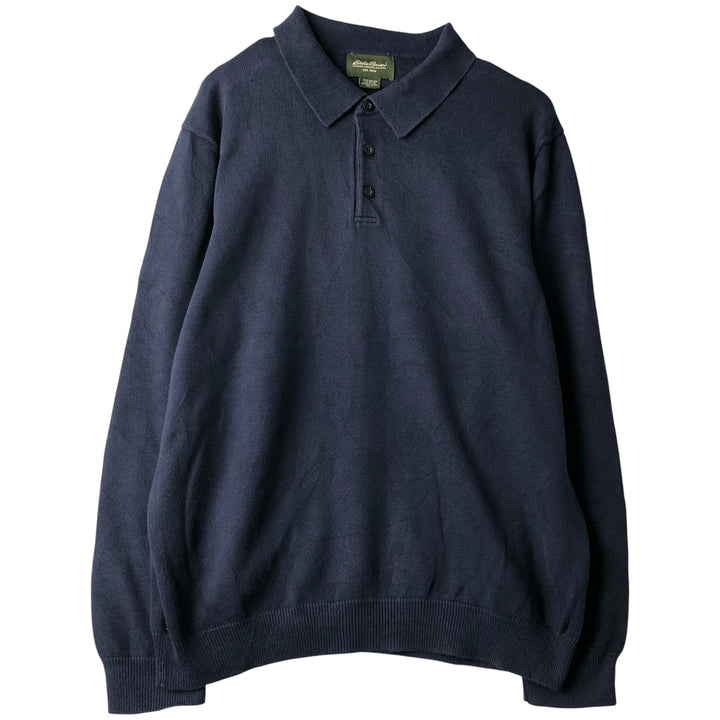 2000'S Eddie Bauer polo knit sweater, men's size XL cotton navy blue type Vintage Second Hand