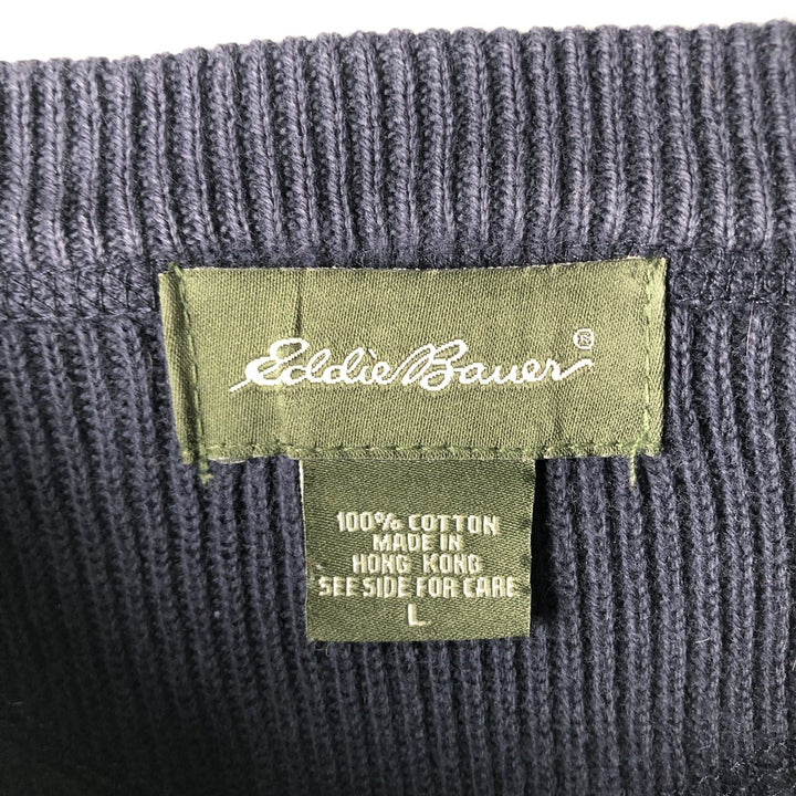 2000'S Eddie Bauer Ribbed Cotton Knit Sweater, Men's Size L cotton navy blue type Vintage Second Hand
