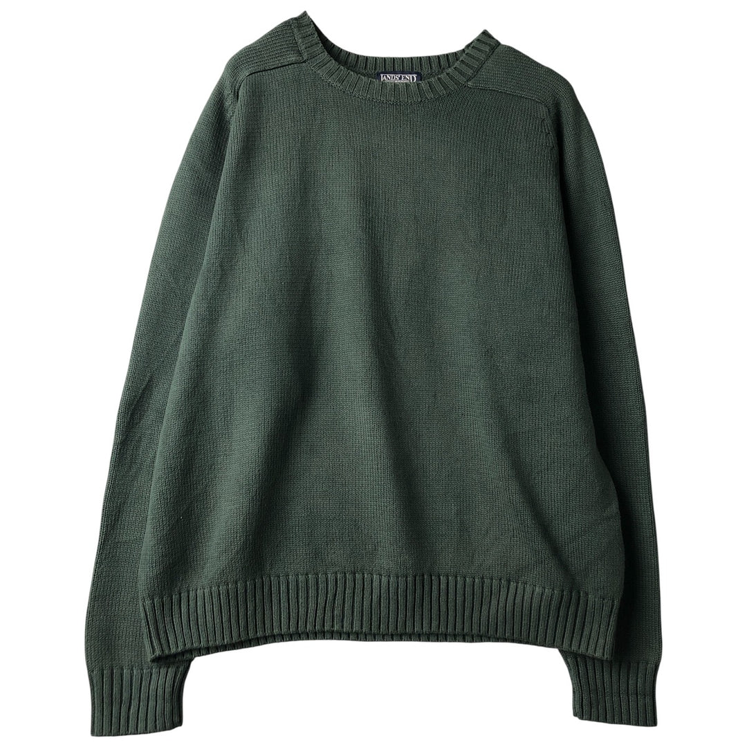 ~00'S LAND'S END Cotton Knit Sweater Men's XL cotton green type Vintage Second Hand