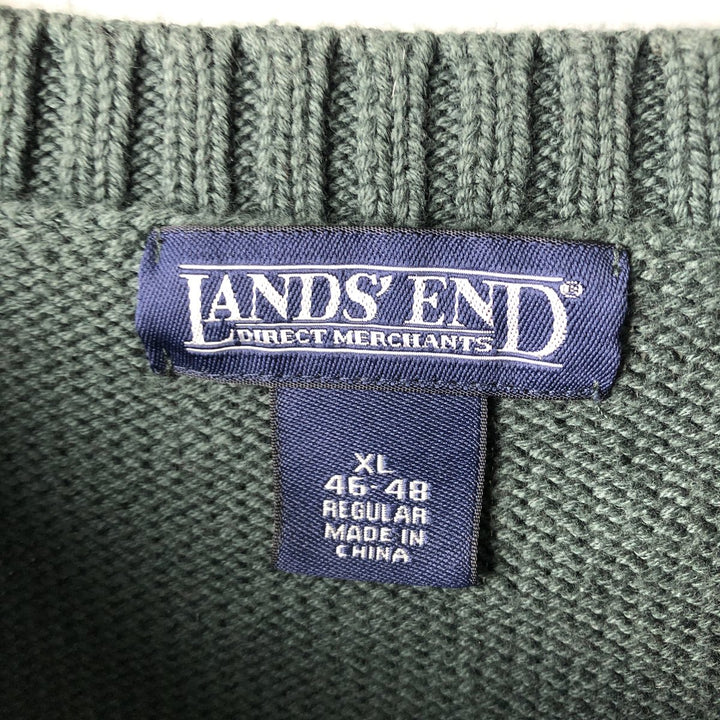 ~00'S LAND'S END Cotton Knit Sweater Men's XL cotton green type Vintage Second Hand