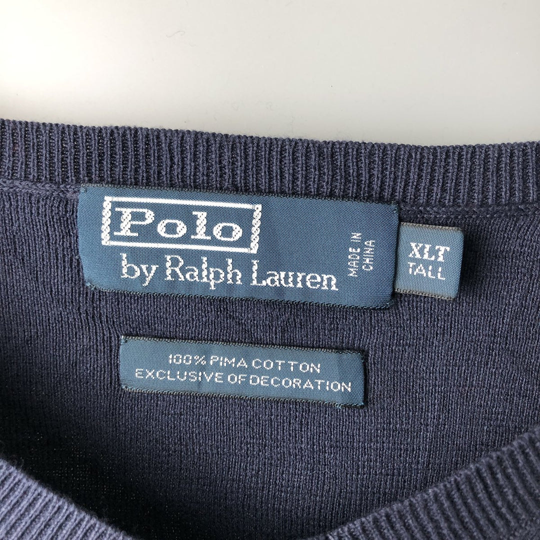 Ralph Lauren POLO by Ralph Lauren V-neck Pima cotton knit sweater, men's size XL Pima Cotton navy blue type Vintage Second Hand