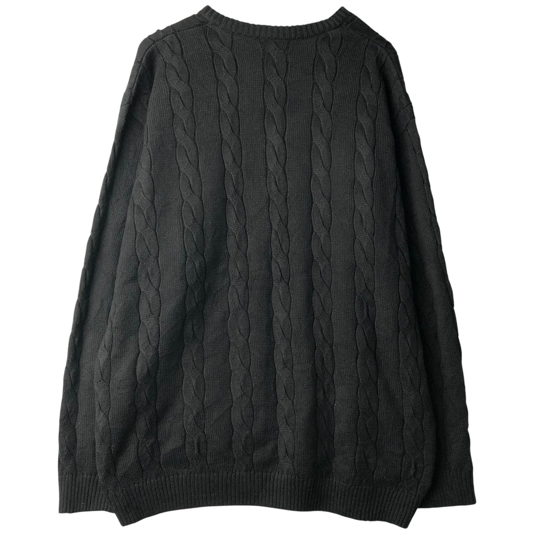 Oversized 90'S Lacoste V-neck cable knit cotton sweater, made in France, men's size XXXL. cotton navy blue type Vintage Second Hand