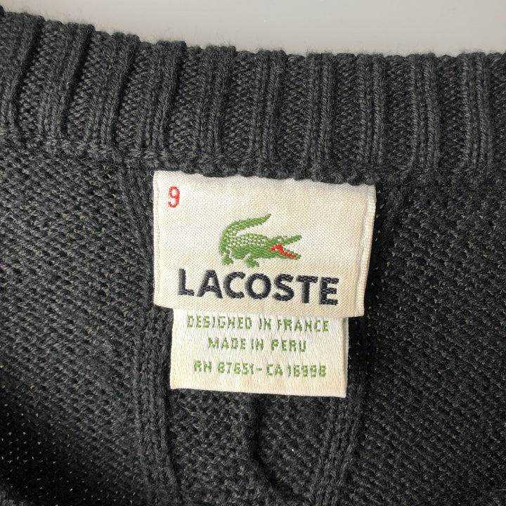 Oversized 90'S Lacoste V-neck cable knit cotton sweater, made in France, men's size XXXL. cotton navy blue type Vintage Second Hand