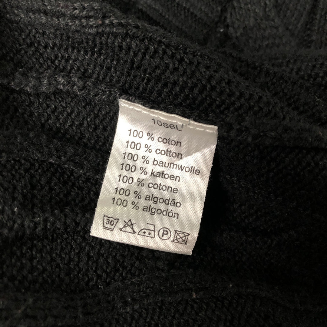 Oversized 90'S Lacoste V-neck cable knit cotton sweater, made in France, men's size XXXL. cotton navy blue type Vintage Second Hand