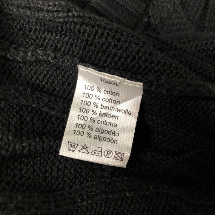 Oversized 90'S Lacoste V-neck cable knit cotton sweater, made in France, men's size XXXL. cotton navy blue type Vintage Second Hand