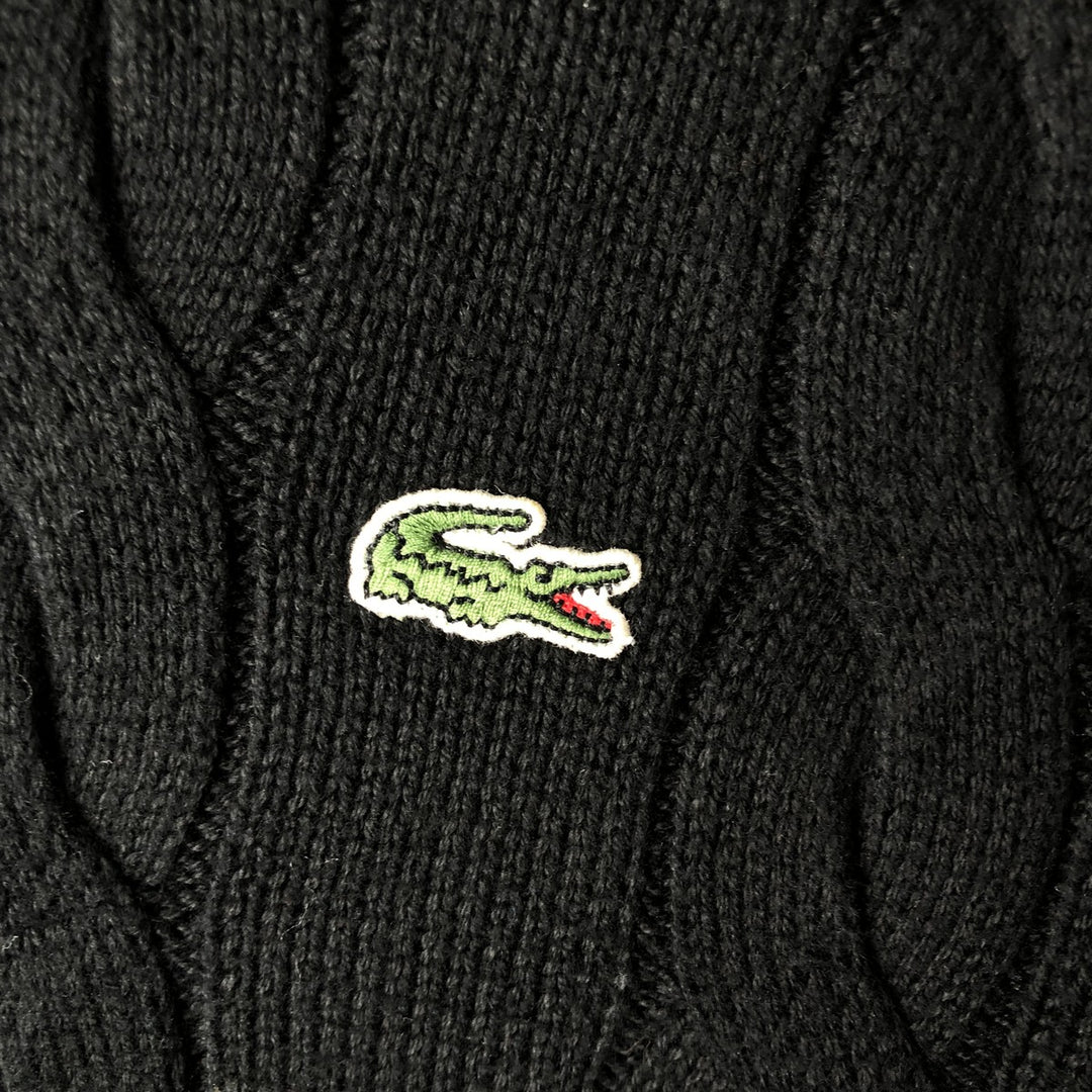 Oversized 90'S Lacoste V-neck cable knit cotton sweater, made in France, men's size XXXL. cotton navy blue type Vintage Second Hand