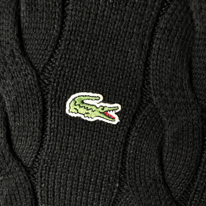 Oversized 90'S Lacoste V-neck cable knit cotton sweater, made in France, men's size XXXL. cotton navy blue type Vintage Second Hand